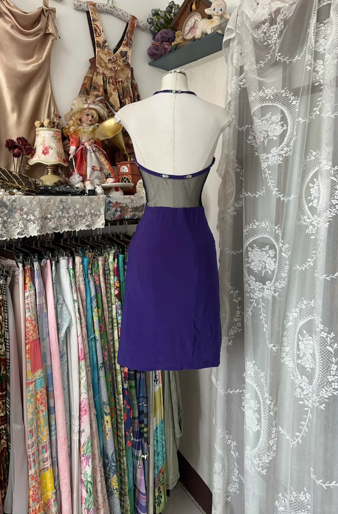 Charming Halter Beaded Sheath Cocktail Dress Birthday Dress Purple Backless Homecoming Dress - View 3 | VelvetHem