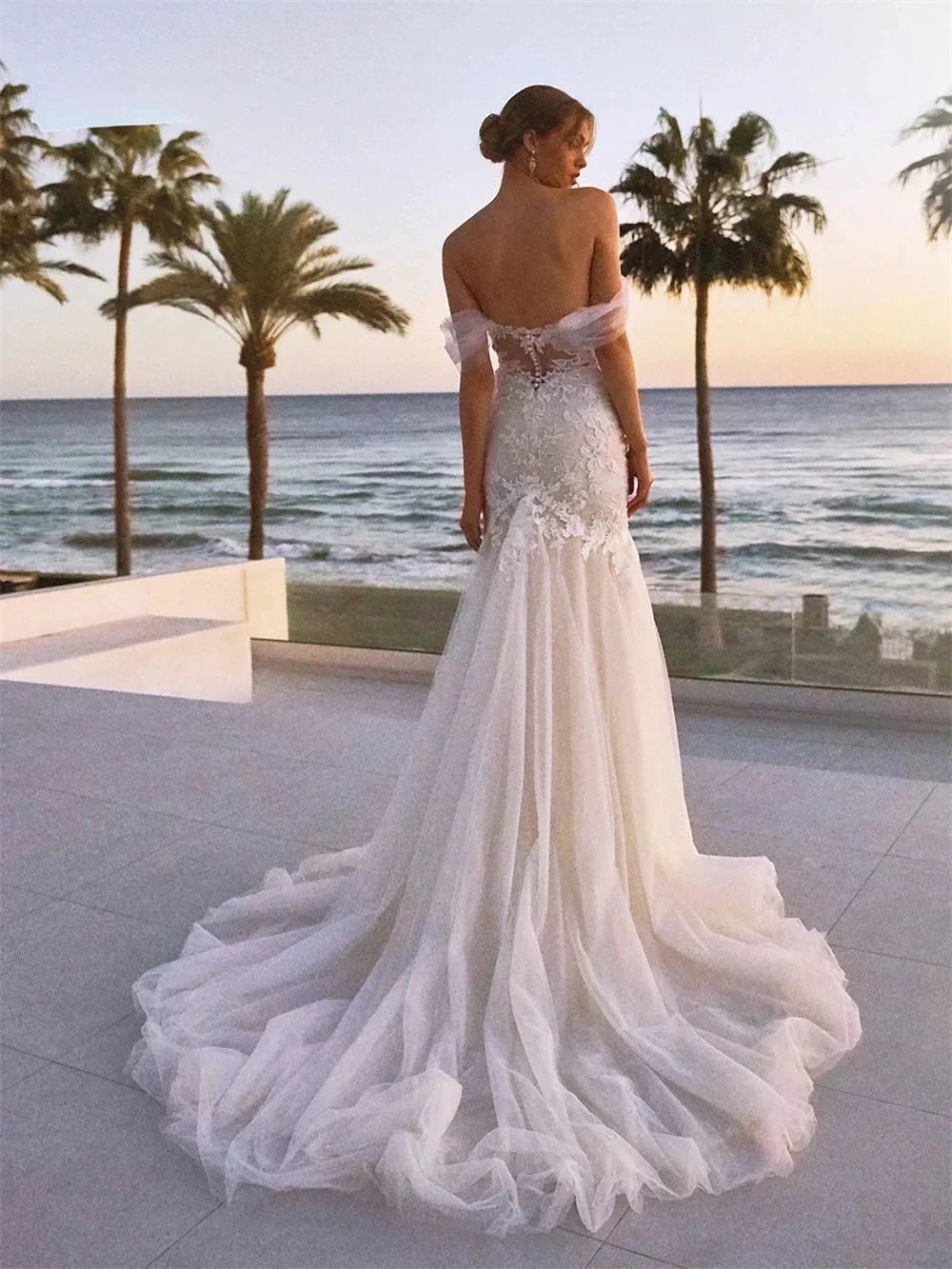 Beach Sweetheart Neck Off The Shoulder Wedding Dress Romantic Lace Appliques Bridal Gown Pastrol Vestidos De Novia (ZD13551)