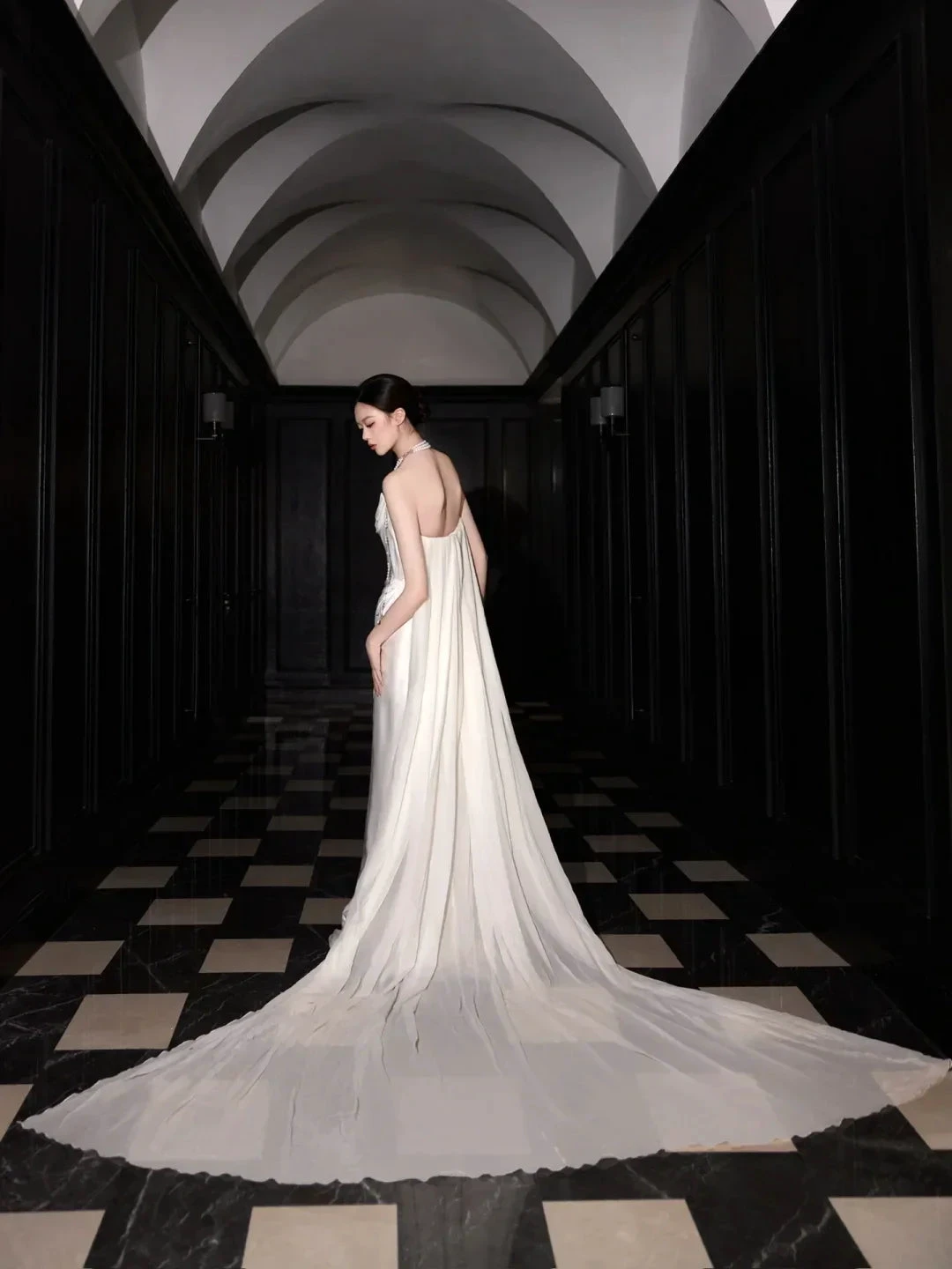 Classy White Satin Chiffon Mermaid Prom Dress,Strapless Long Wedding Dress (ZD13750)