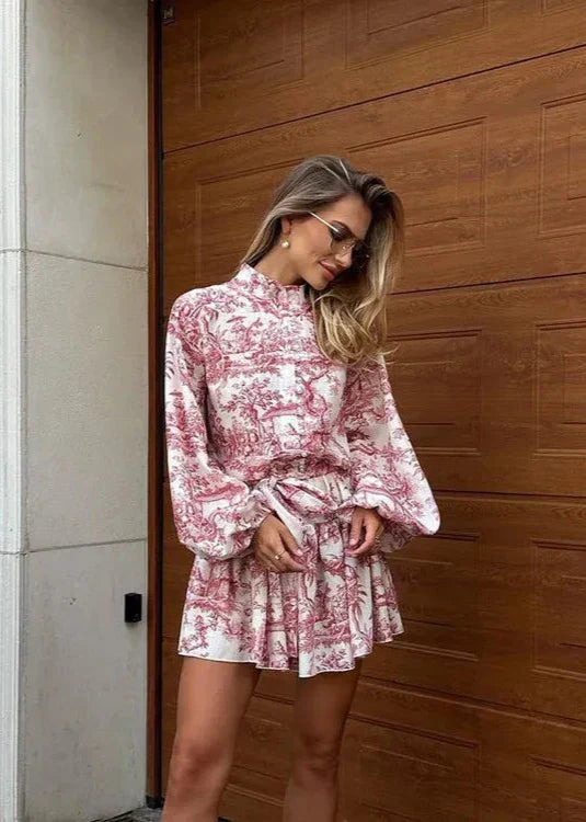 Vintage InspiRed Puff Sleeve A Line Mini Dress
