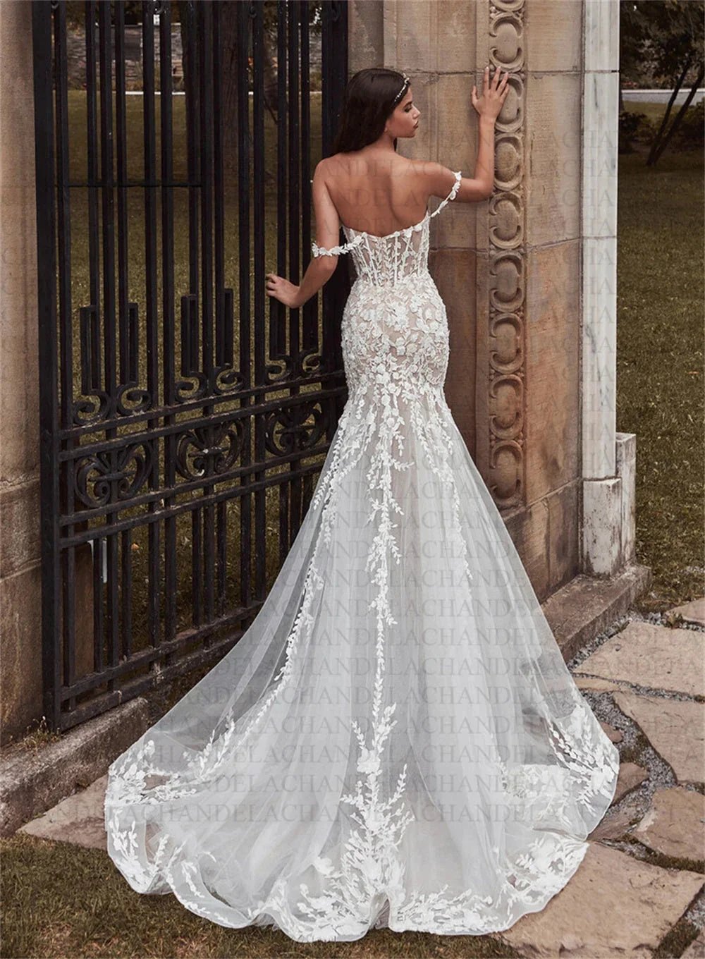 CHANDELA Charming Wedding Dresses Scoop Spaghetti Straps Trumpet Appliques Bridal Gown Robe For Women Custom Made (ZD13346)