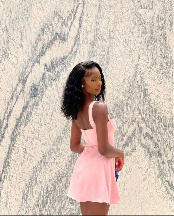 A-line Pink Short Homecoming Dress Pink Graduation Dress (ZD12385)