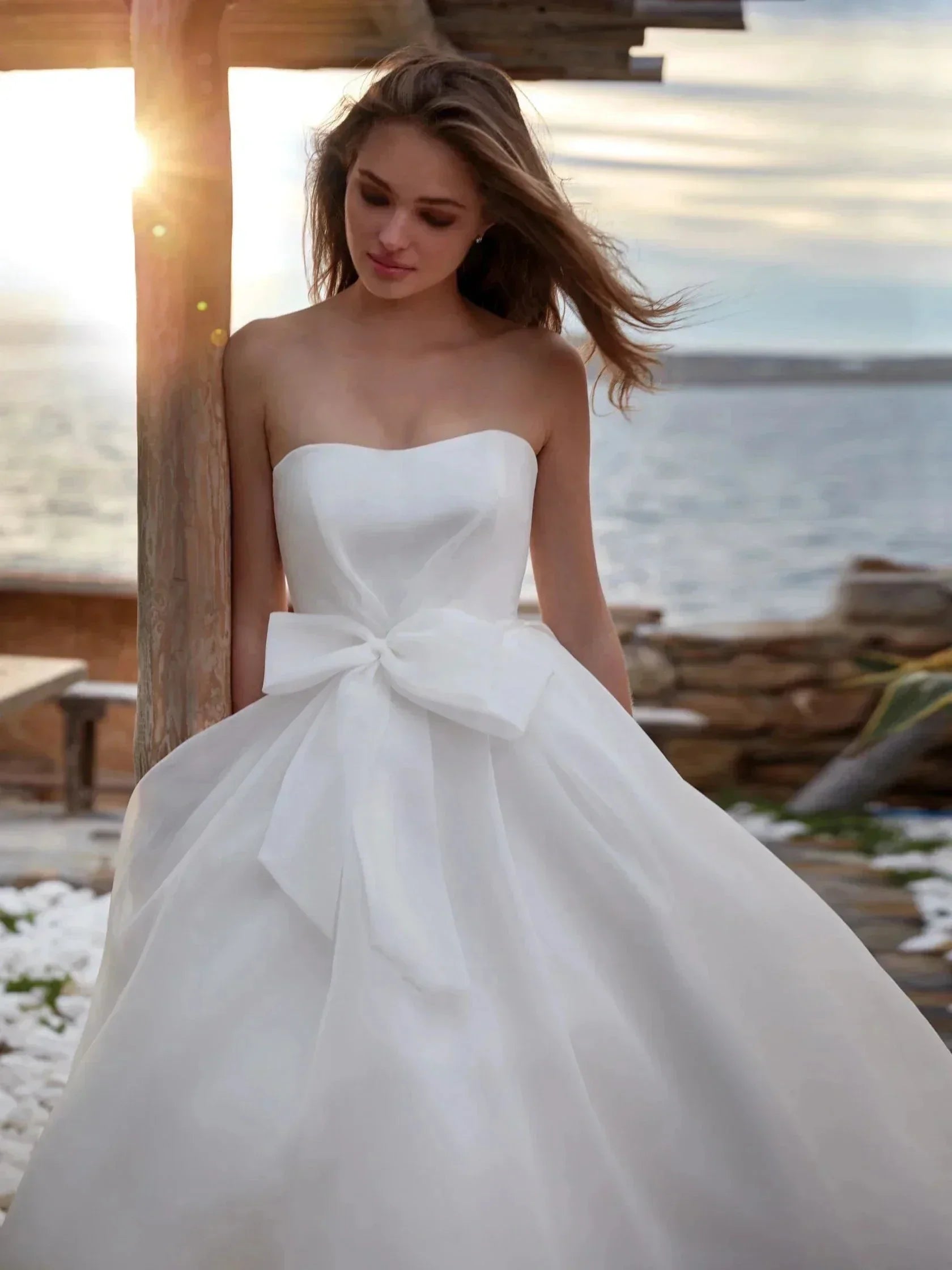 A-Line Gorgeous Round Neck Wedding Dresses Women's Sexy Sleeveless Formal Beach Party Bridal Gowns Plus Size Vestido De Casament (ZD14194)
