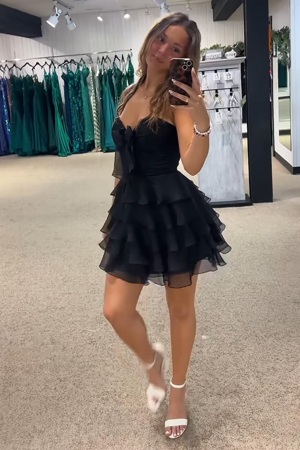 A Line Homecoming Dresses Blue Tulle Sweetheart Tiered Cocktail Dresses