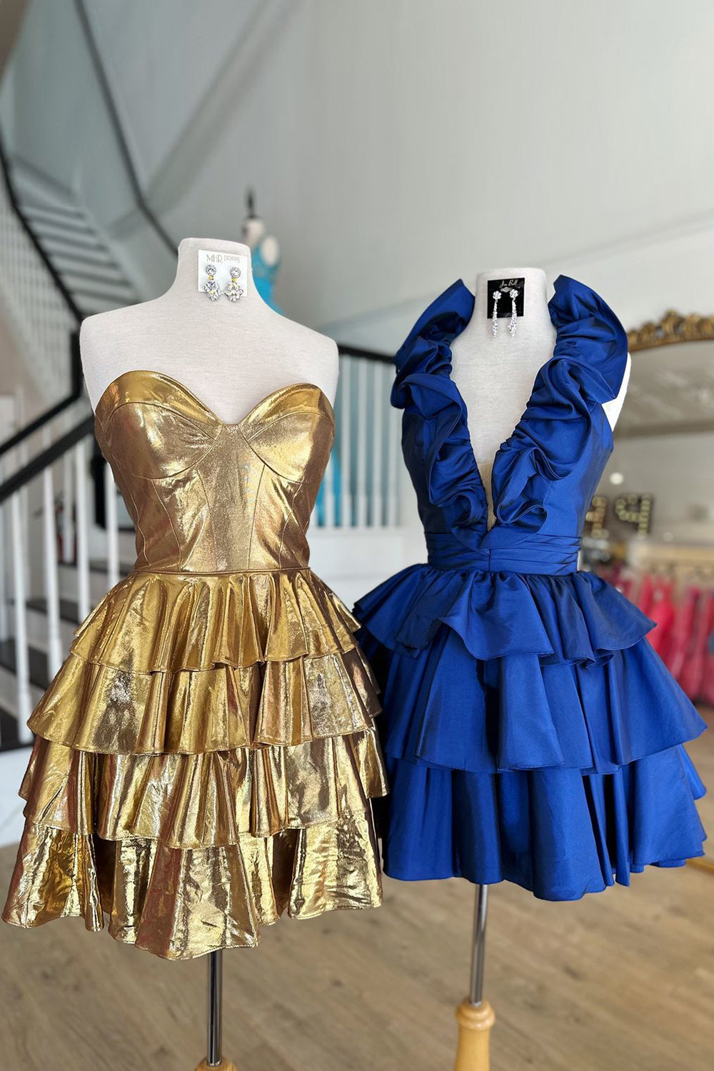 A Line Light Blue Homecoming Dresses Halter Short Cocktail Dresses With Ruffles