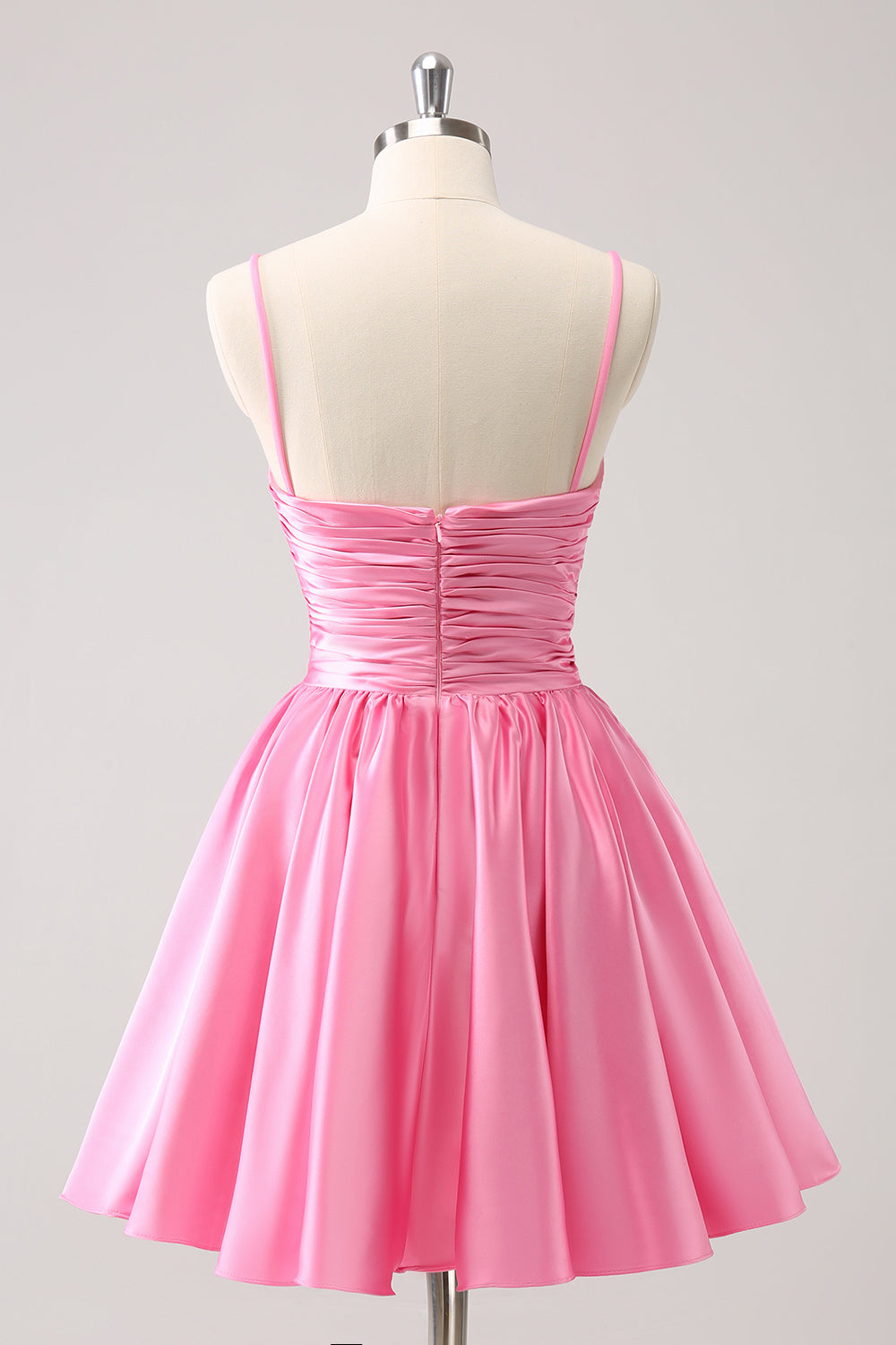 A Line Pink Homecoming Dresses Spaghetti Straps Tiered Short Cocktail Dresses with Bow