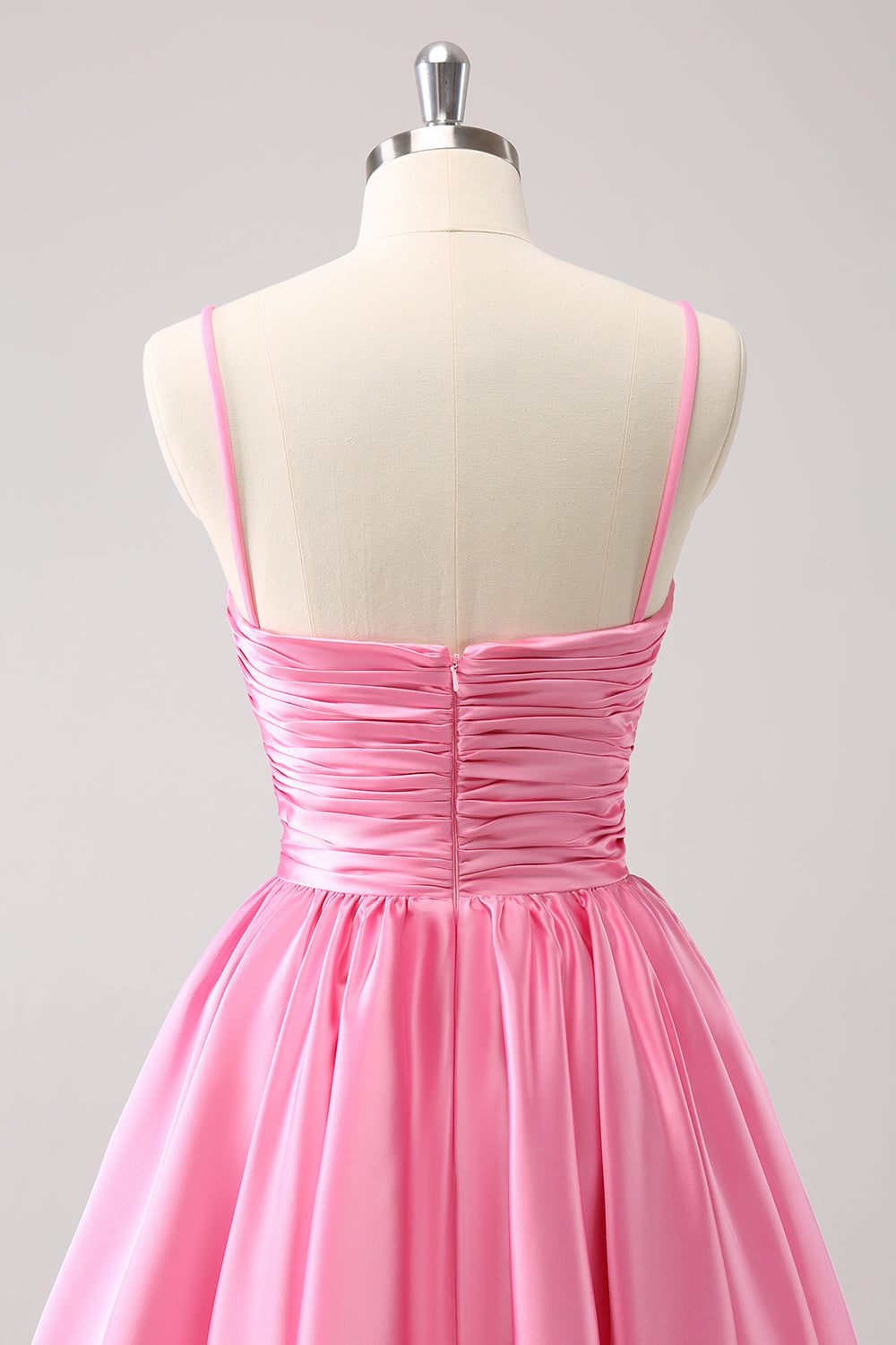 A Line Pink Homecoming Dresses Spaghetti Straps Tiered Short Cocktail Dresses with Bow