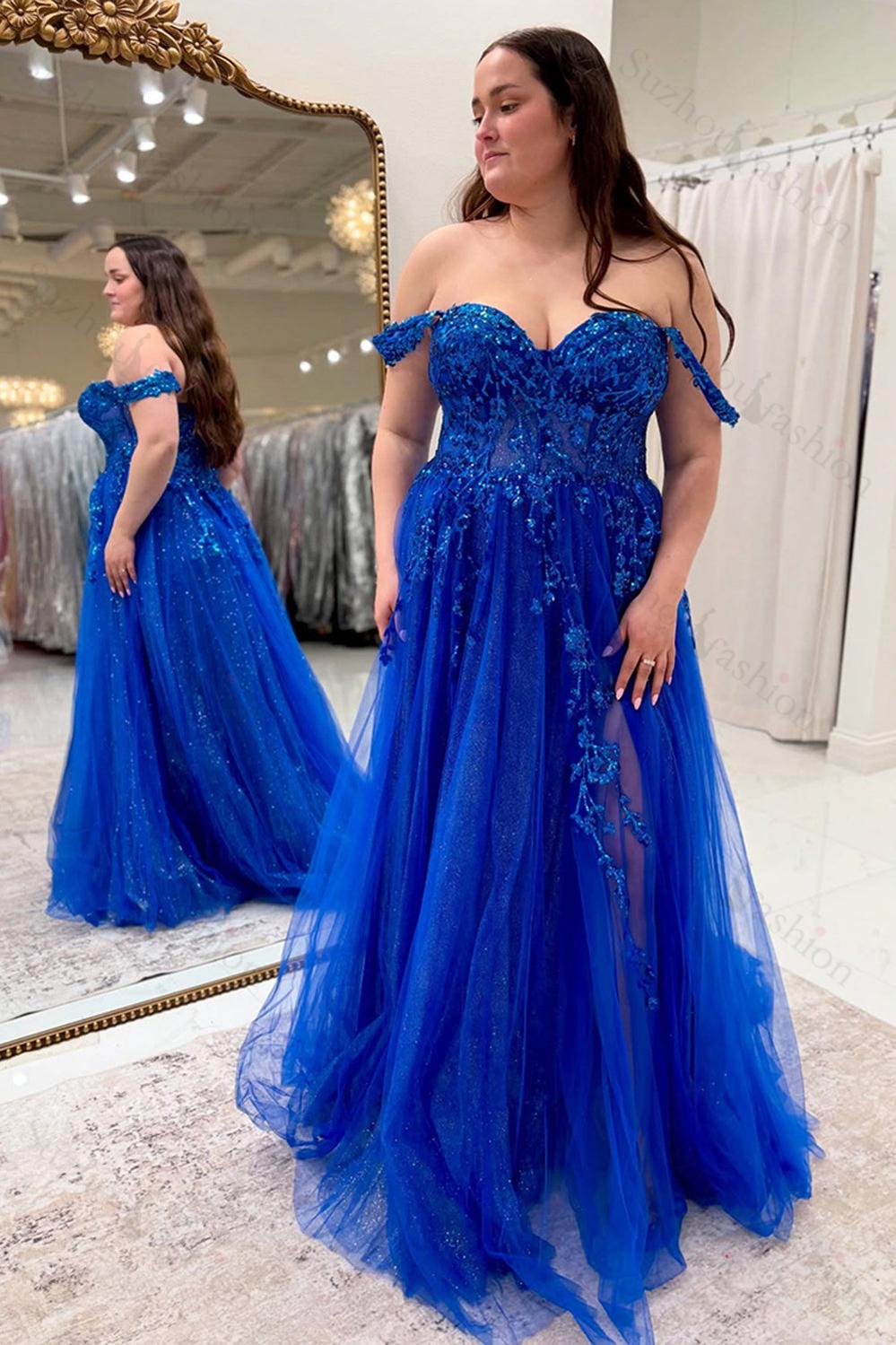A-Line Prom Dress Sequind Corset Long Formal Dress With Slit
