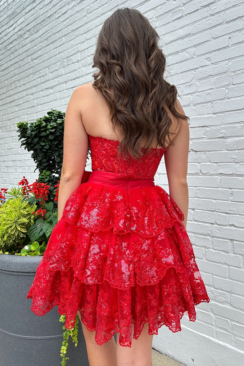 A Line Red Homecoming Dresses Strapless Corset Short Cocktail Dresses with Bow