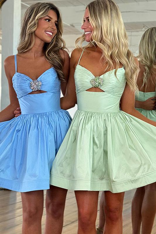 Suzhoufashion A Line Ruched Short Beaded Homecoming Dress