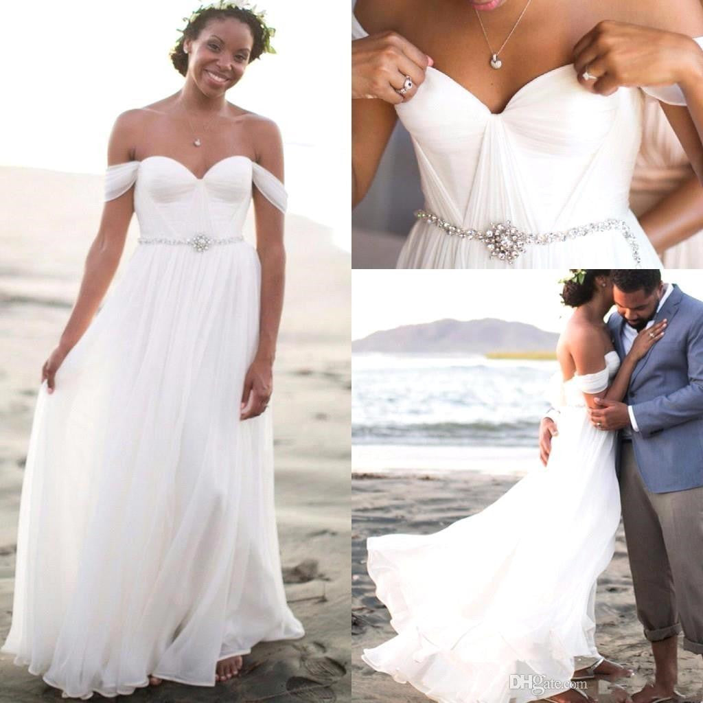 A-Line Ruffles Off the Shoulder  Bridal New Arrival Chiffon Summer Beach Wedding Dress