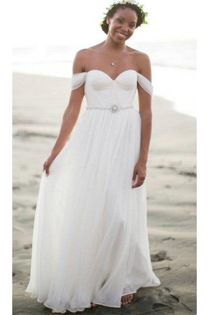 A-Line Ruffles Off the Shoulder  Bridal New Arrival Chiffon Summer Beach Wedding Dress