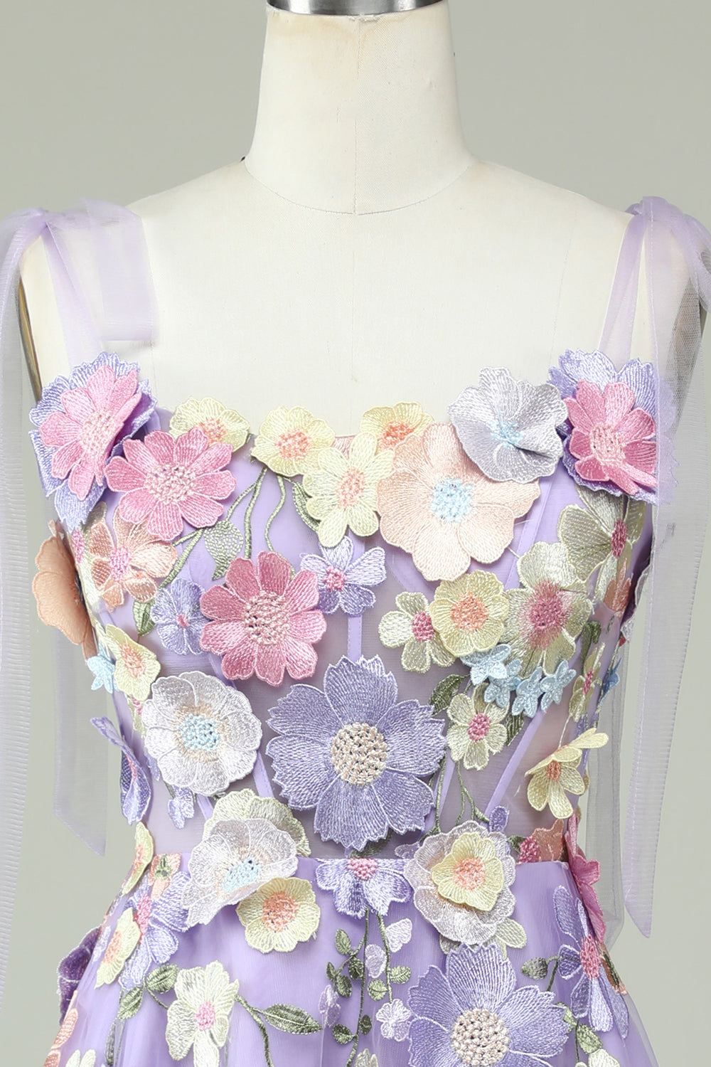 A Line Spaghetti Straps Purple Homecoming Dresses Tea Length Prom Dress with 3D Flowers