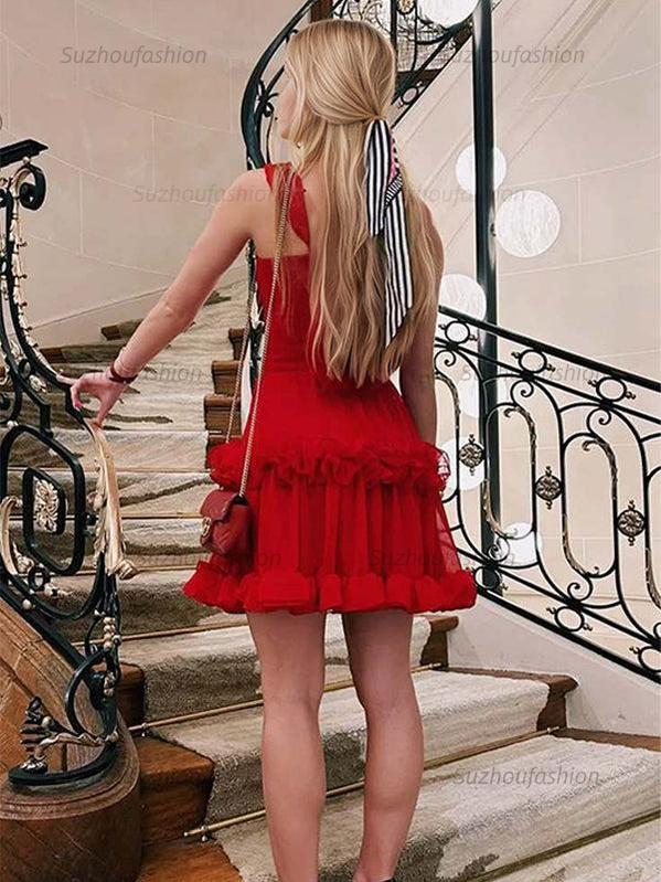 Suzhoufashion A-Line Spaghetti Straps Ruffles Short Homecoming Dress