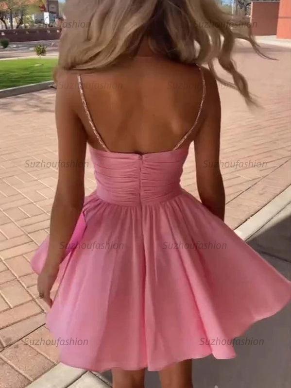 Suzhoufashion A-Line Spaghetti Straps lllusion Empire Satin Homecoming Dress