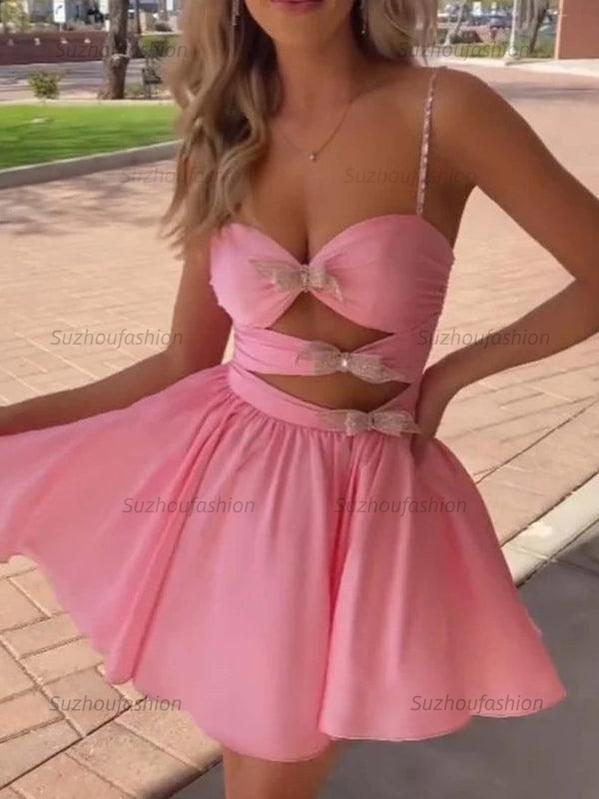 Suzhoufashion A-Line Spaghetti Straps lllusion Empire Satin Homecoming Dress