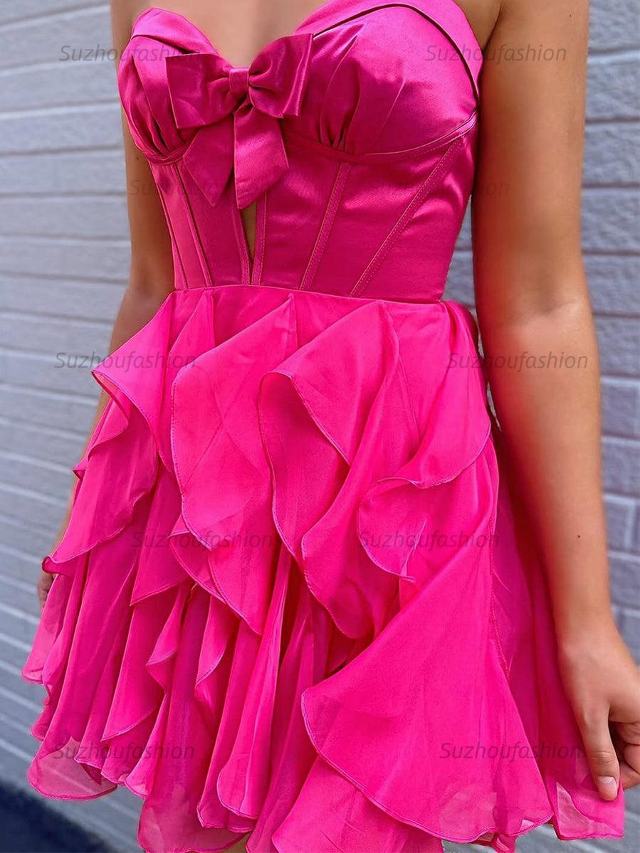 Suzhoufashion A Line Strapless Cut Front Homecoming Dress with Bow