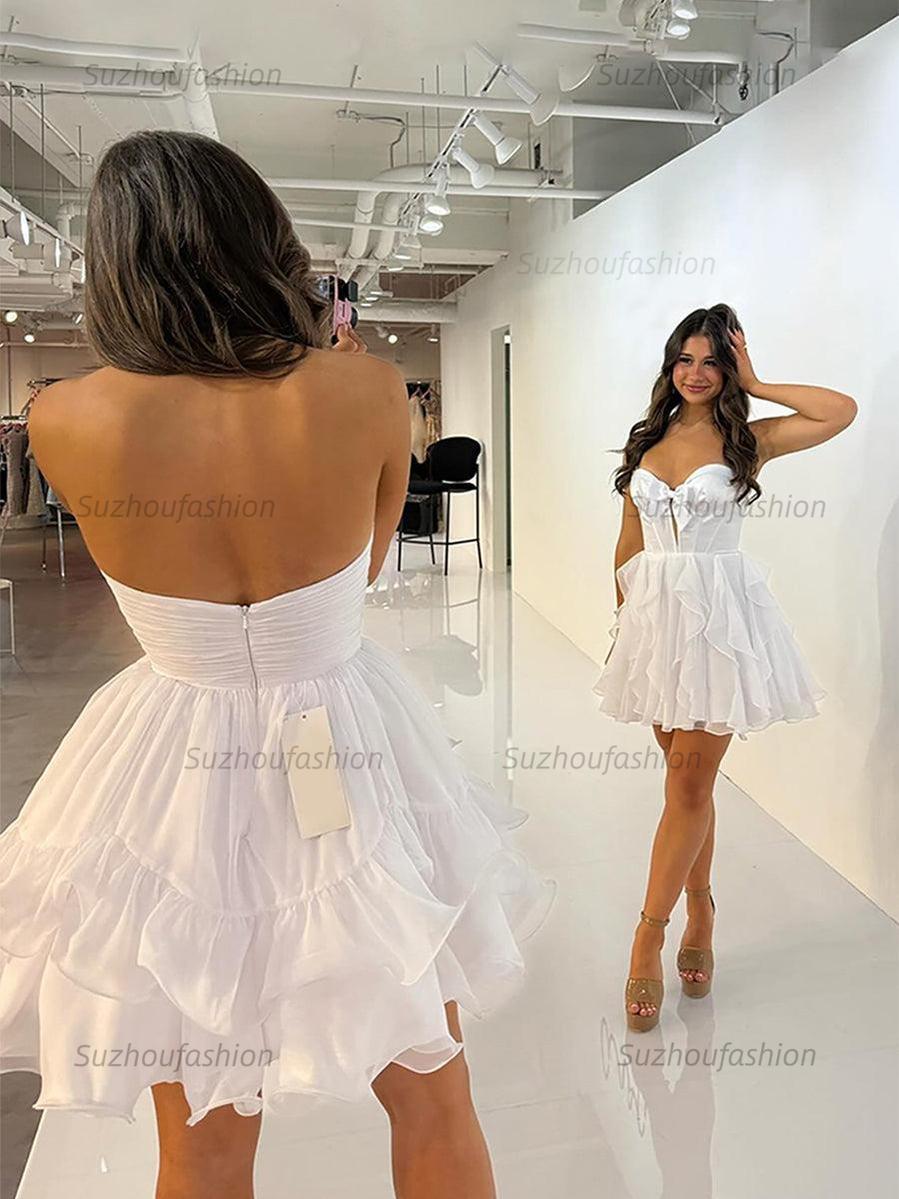 Suzhoufashion A Line Strapless Cut Front Homecoming Dress with Bow