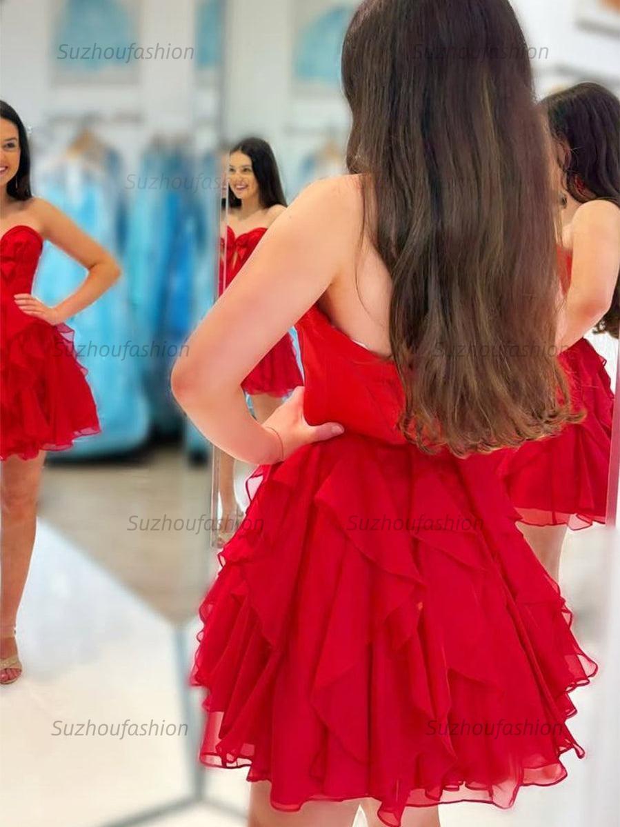 Suzhoufashion A Line Strapless Cut Front Homecoming Dress with Bow