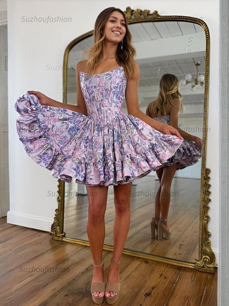 Suzhoufashion A-Line Strapless Short Print Homecoming Mini Dress