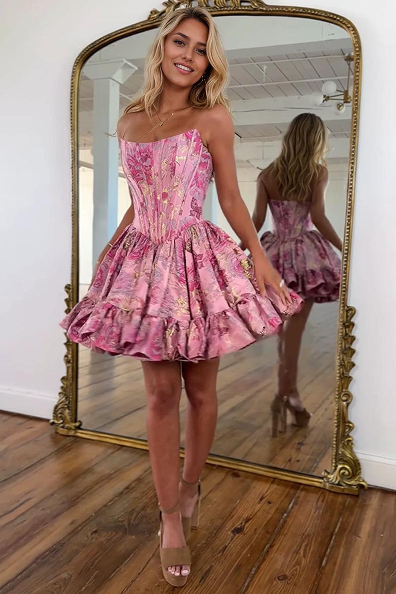 Suzhoufashion A-Line Strapless Short Print Homecoming Mini Dress