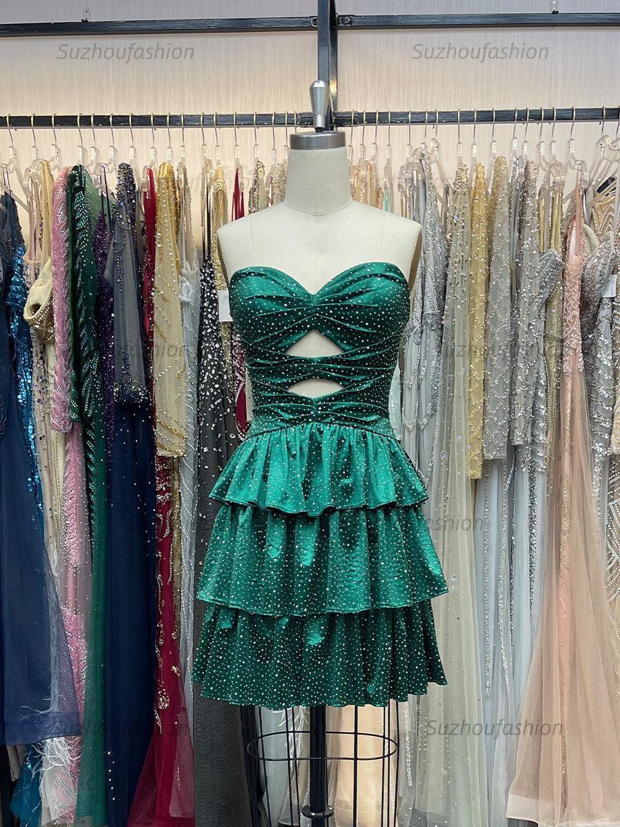 Suzhoufashion A Line Strapless Sweetheart Satin Homecoming Dress with Keyhole