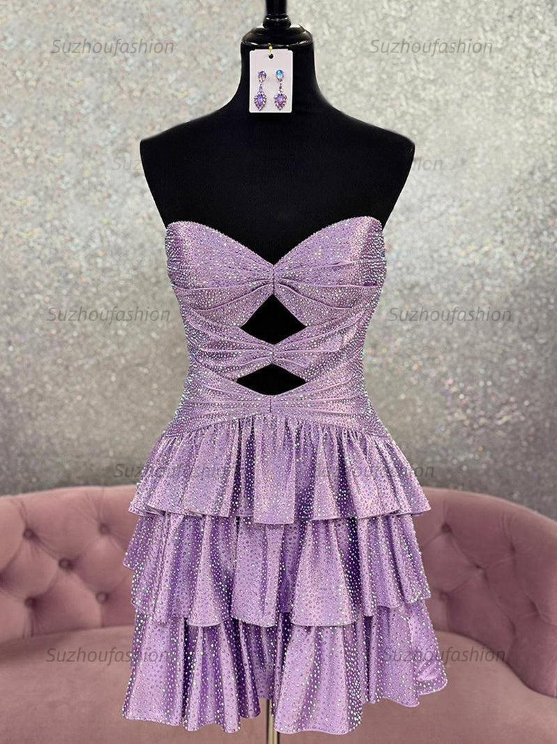Suzhoufashion A Line Strapless Sweetheart Satin Homecoming Dress with Keyhole