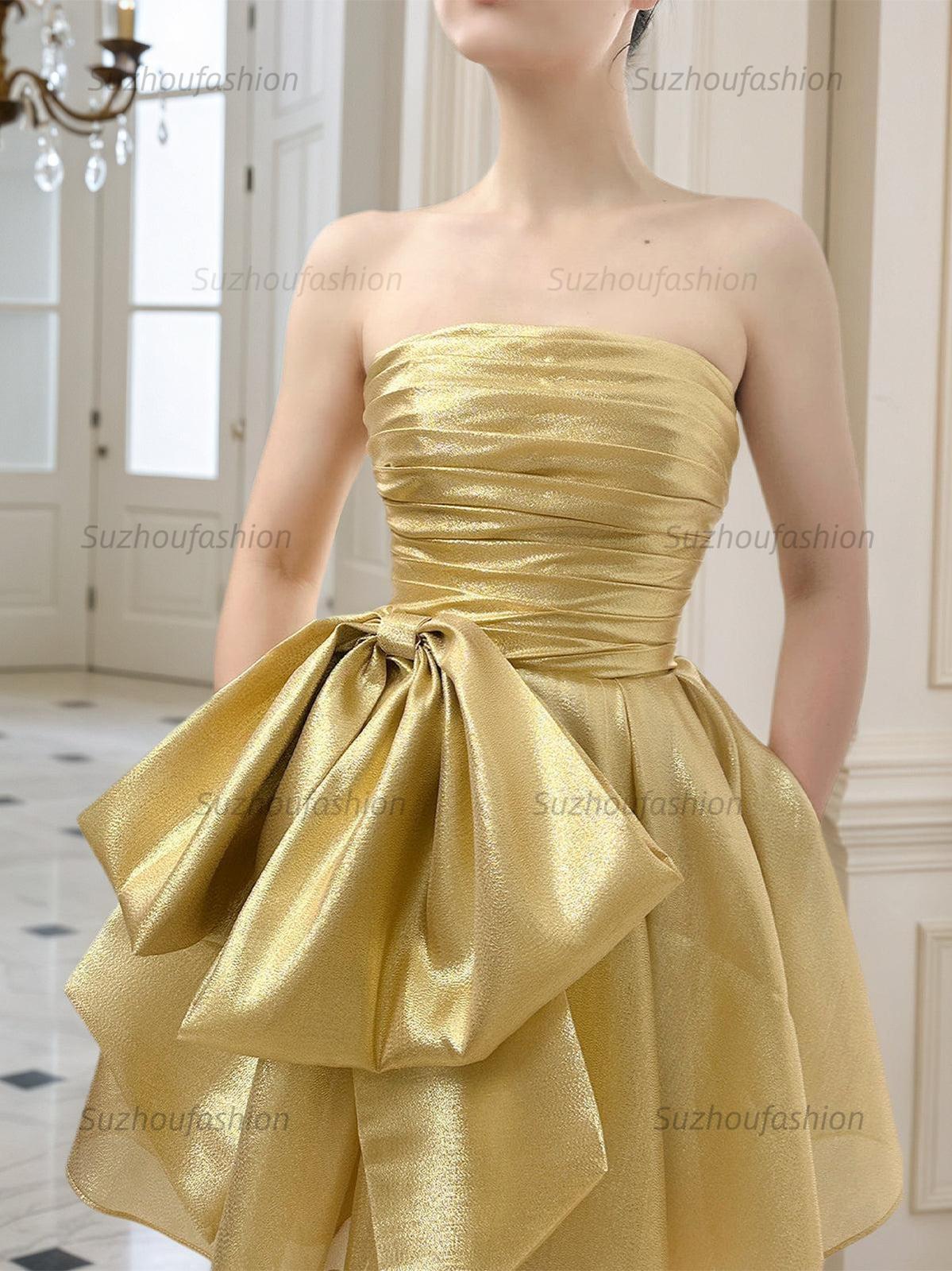 Suzhoufashion A-Line Strpless Straight Bow Short Homecoming Dress