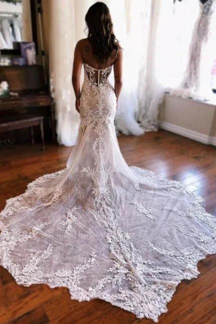A-Line Sweetheart Floor-Length Split Front Tulle Wedding Dresses with Lace (ZD15728)