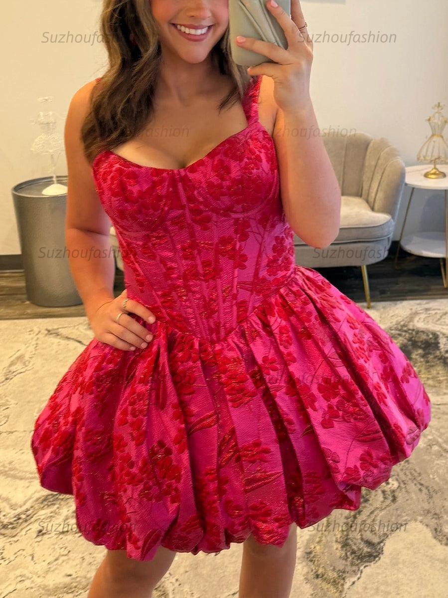 Suzhoufashion A-Line Sweetheart Straps Boned Satin Floral Homecoming Dress