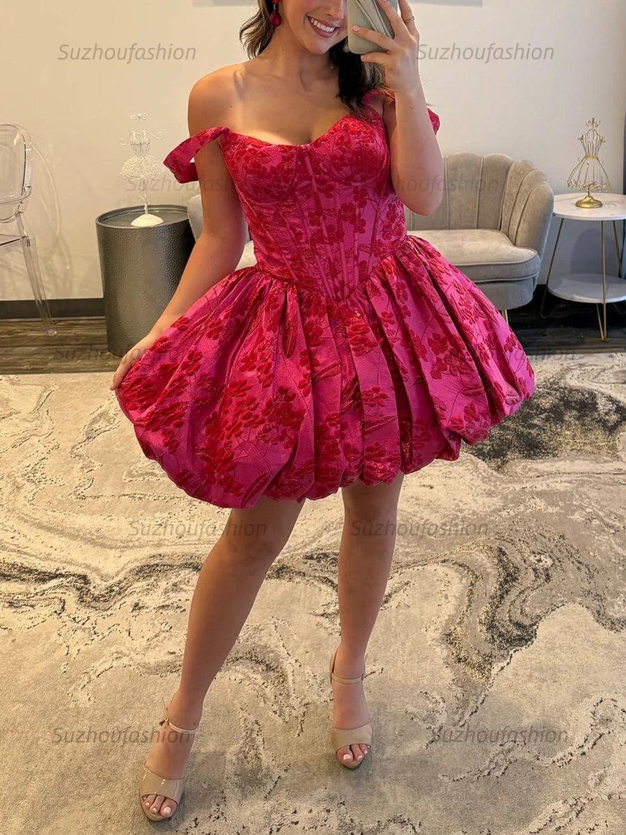 Suzhoufashion A-Line Sweetheart Straps Boned Satin Floral Homecoming Dress