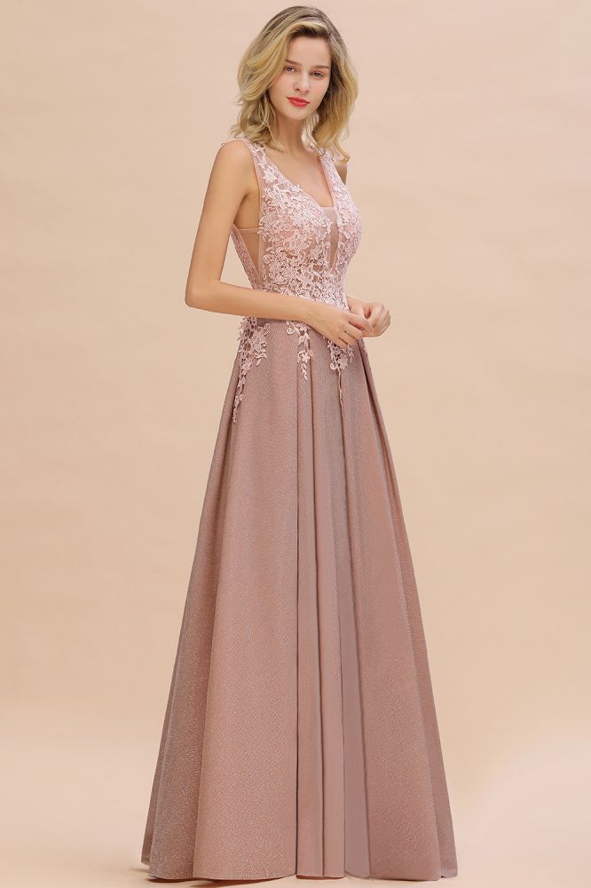 A-Line V-neck Floor-Length Tulle Sequined Formal Dress