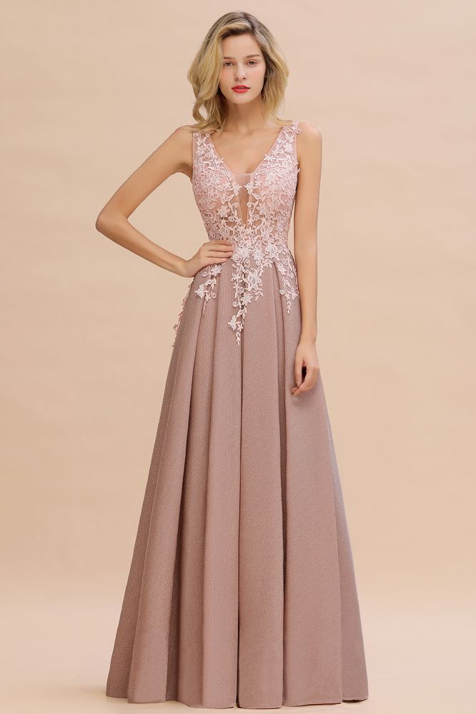 A-Line V-neck Floor-Length Tulle Sequined Formal Dress
