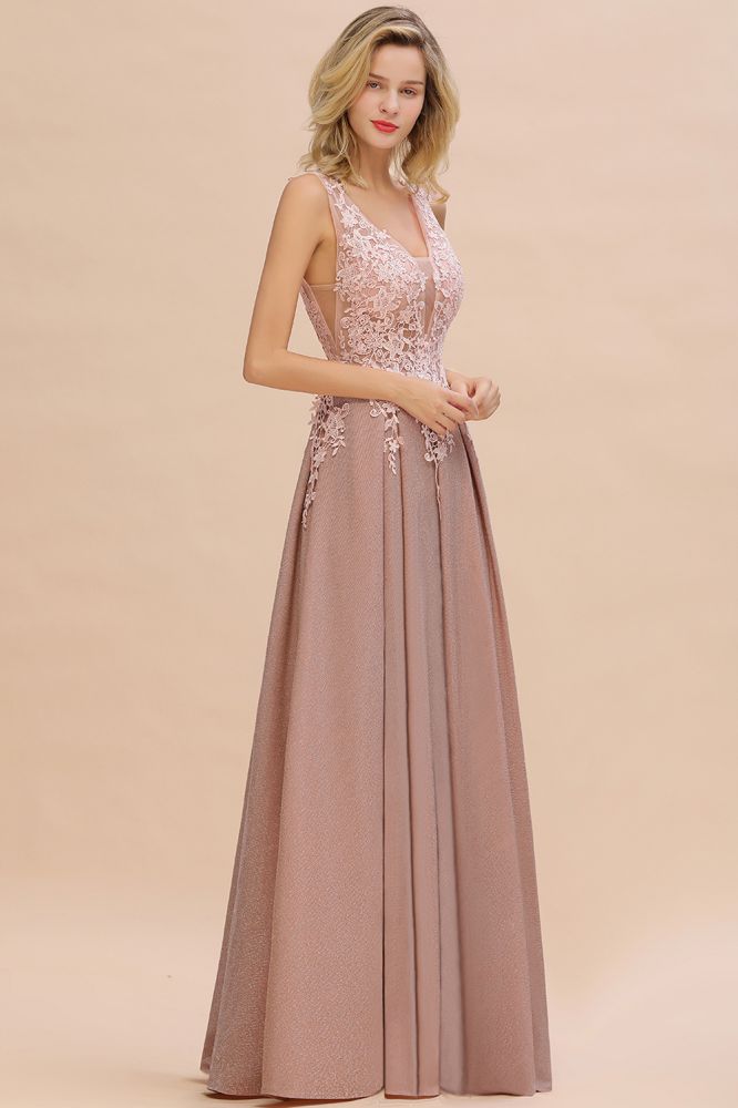 A-Line V-neck Floor-Length Tulle Sequined Formal Dress