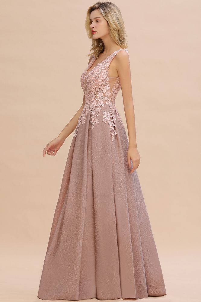 A-Line V-neck Floor-Length Tulle Sequined Formal Dress
