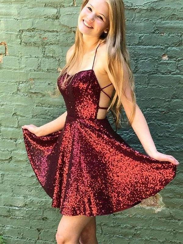 Sequins Ruffles Spaghetti Straps Mini Dresses SYH36 by vivymakudress