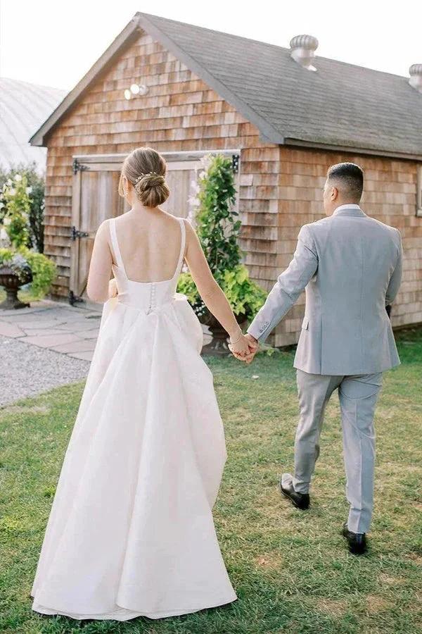 A-Line Square Neck Simple Wedding Dress Modest Wedding Gown (ZD16080)
