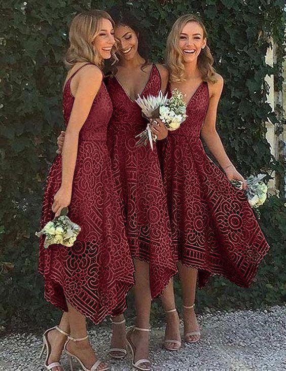 A-Line V-Neck Pearl Pink Lace Bridesmaid/Prom/Homecoming Dress BD053 by pgmdress