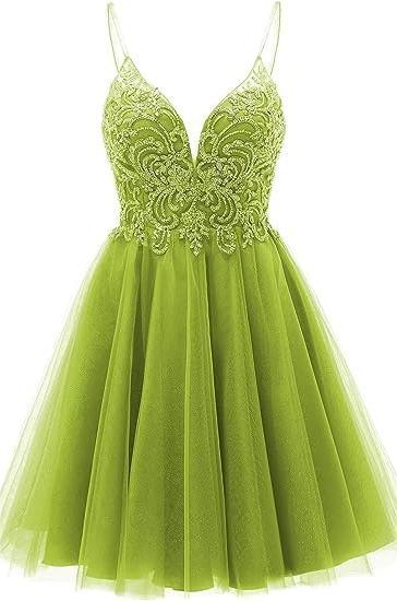 A-line Straps Appliques Tulle Short Homecoming Dress by Ombreprom