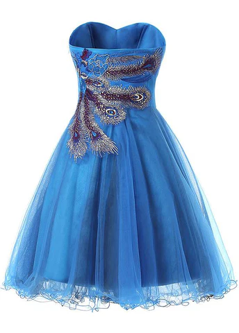 Vintage Blue Tulle Satin Short Party Dress A Line Homecoming Dress - View 3 | VelvetHem