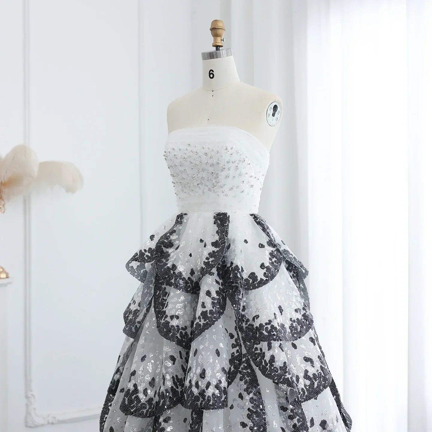 Ruffles Ball Gown Tulle Evening Dress Customized