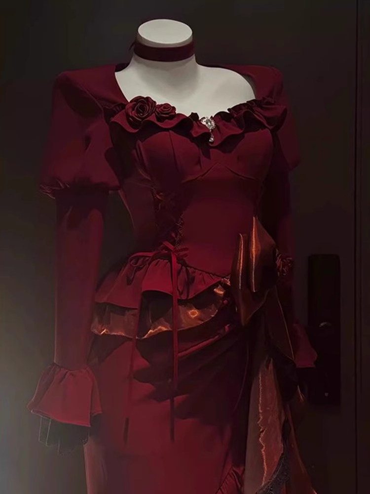 Chic Sheath Sweetheart Long Sleeves Burgundy Birthday Dresses Birthday Outfits - View 2 | VelvetHem