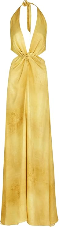 Pretty A line Halter Neckline Long Yellow Prom Dress Evening Dress Formal Dress - View 7 | VelvetHem