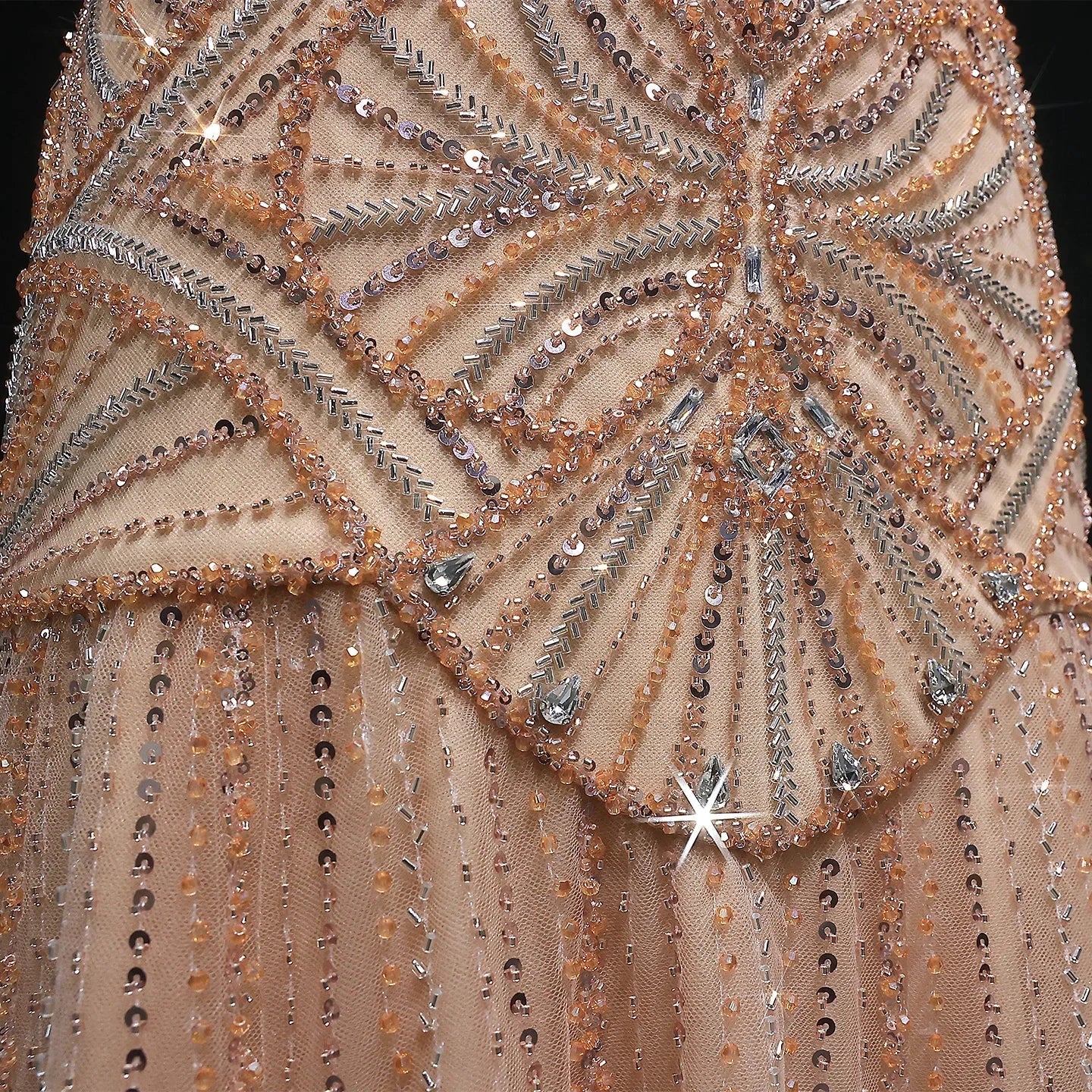 Champagne Beaded Mermaid Evening Dress Luxury Saudi Wedding Gown Customized (ZD17070)