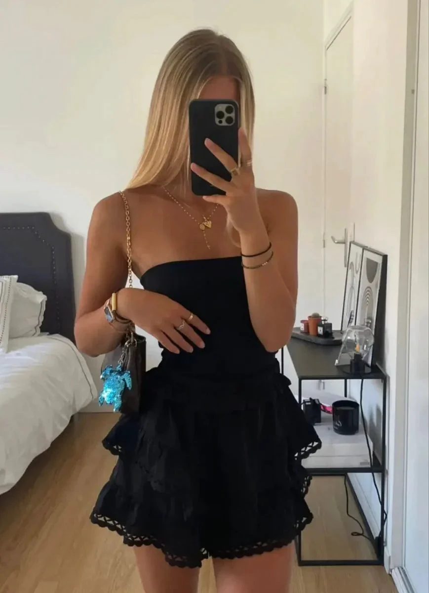 Black Strapless A-line Homecoming Dress Black Mini Dress (ZD12793)