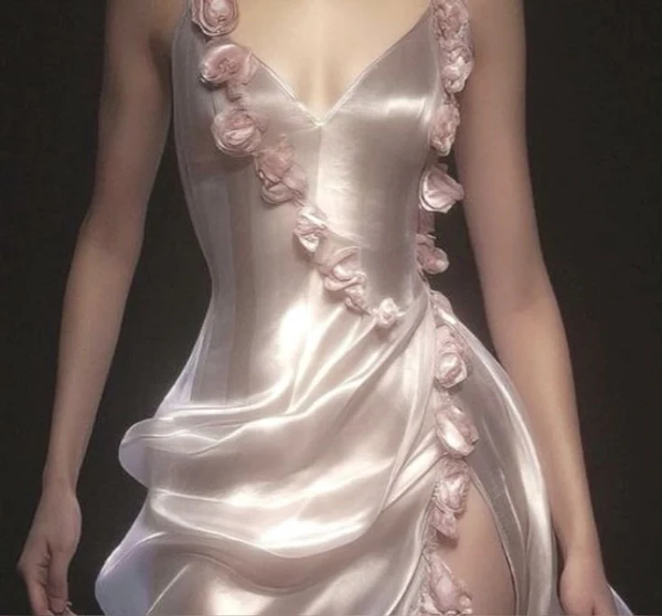 Classy Pink Rose Flowers Party Evening Dress,Slit Long Prom Dress - View 3 | VelvetHem