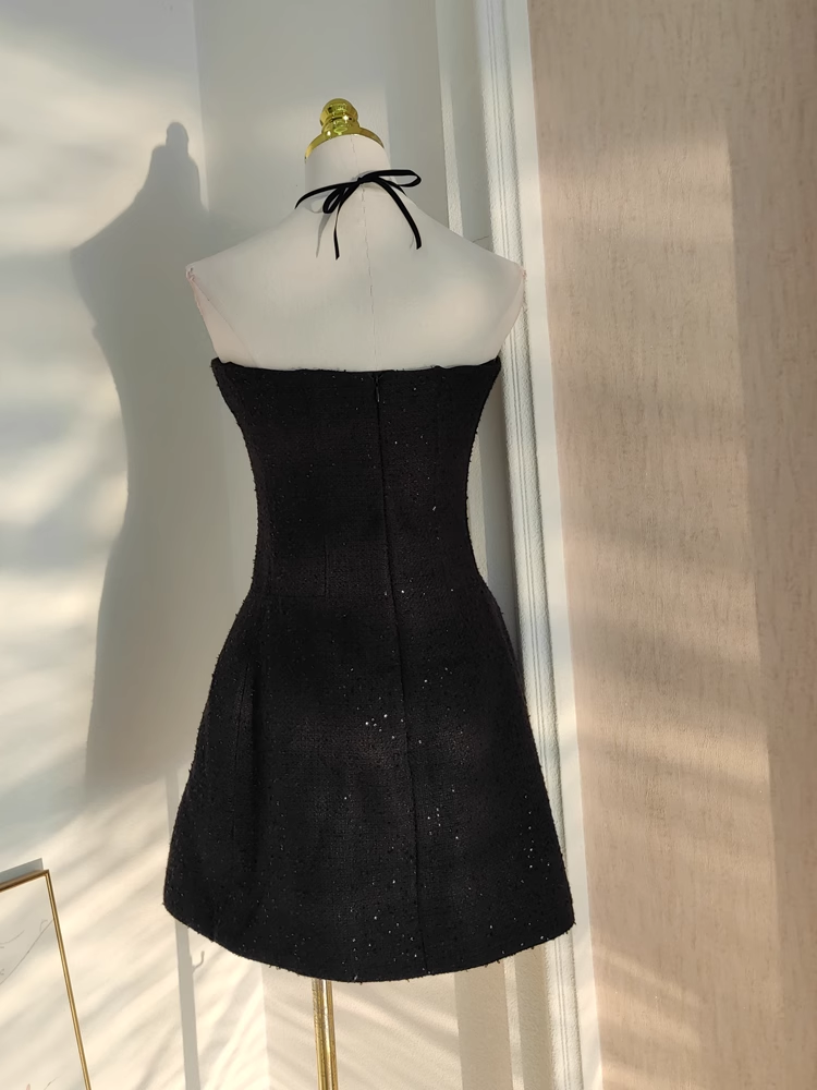 Cute A line Halter Black Short Homecoming Dresses Little Black Birthday Outfits