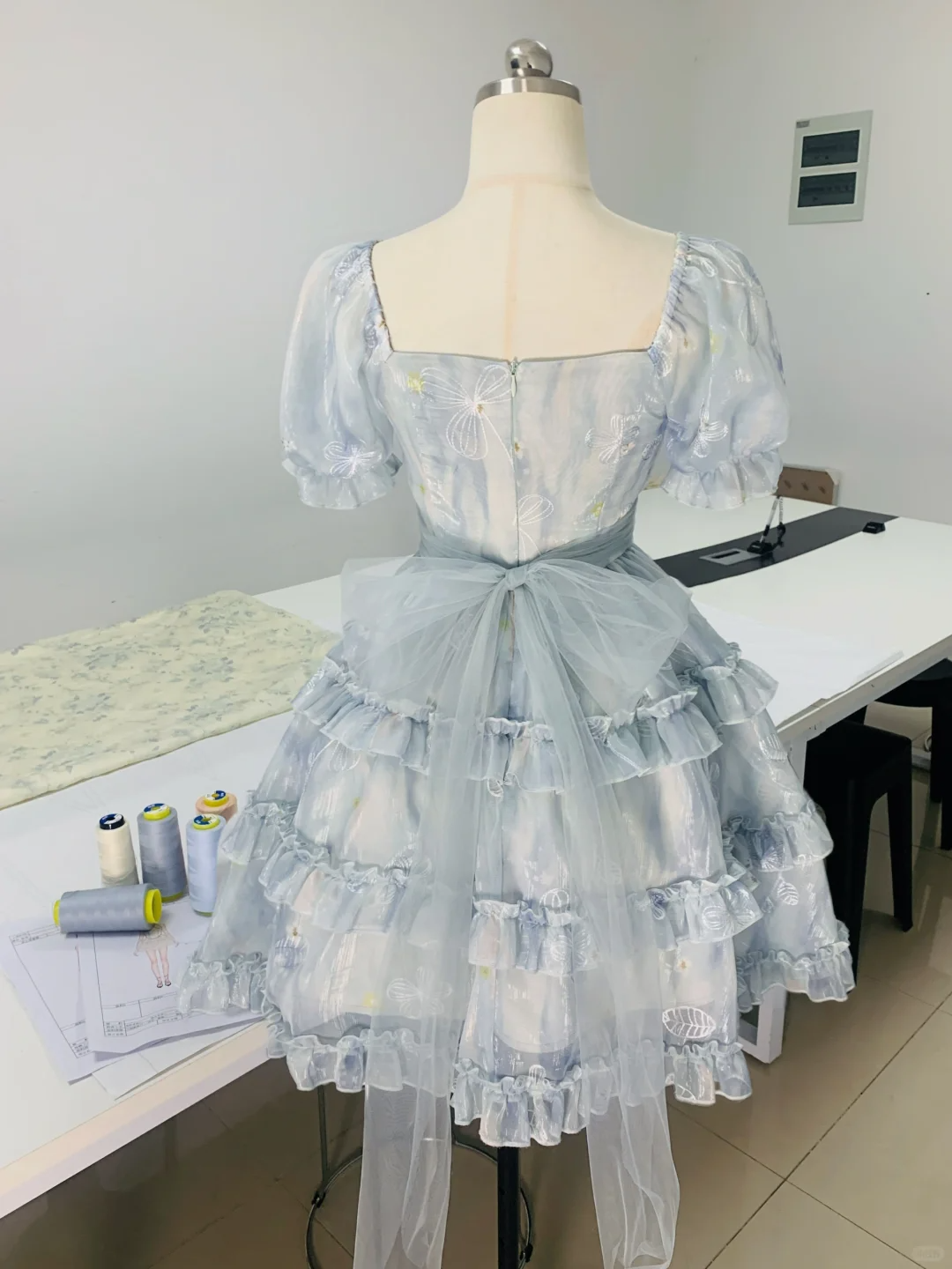Cute Blue Square Neck Chiffon Print Floral Ruffles A Line Homeocming Dress Princess Bithday Outfits - View 3 | VelvetHem