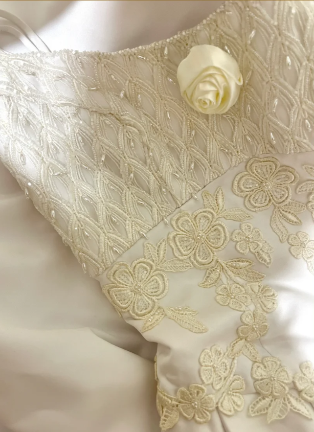Elegant Spaghetti Straps White Satin Lace Appliques Evening Dress Long Wedding Guest Dress - View 3 | VelvetHem