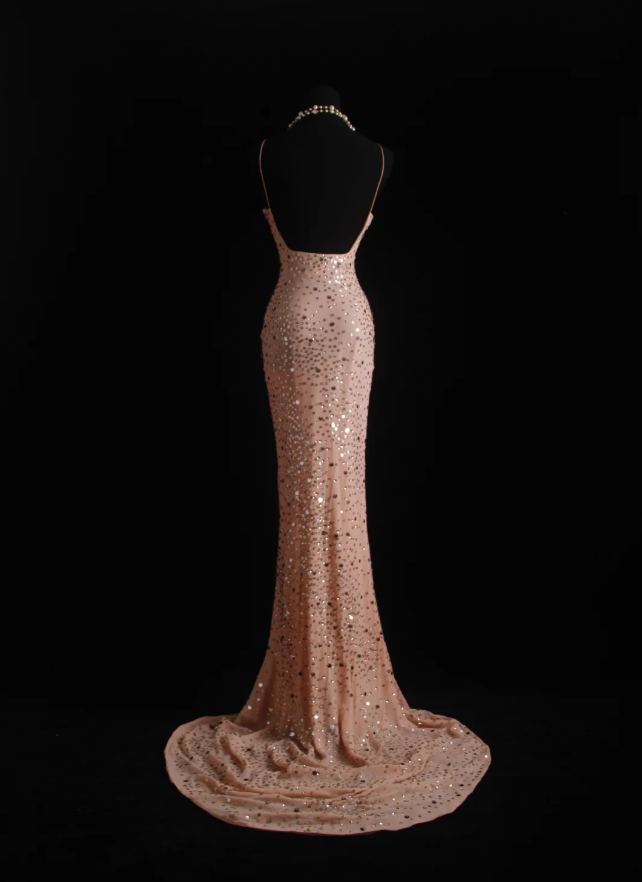 Sparkly Spaghetti Straps Pink Sequin Mermaid Long Party Dress Formal Birthday Prom Dress Evening Dress - View 5 | VelvetHem